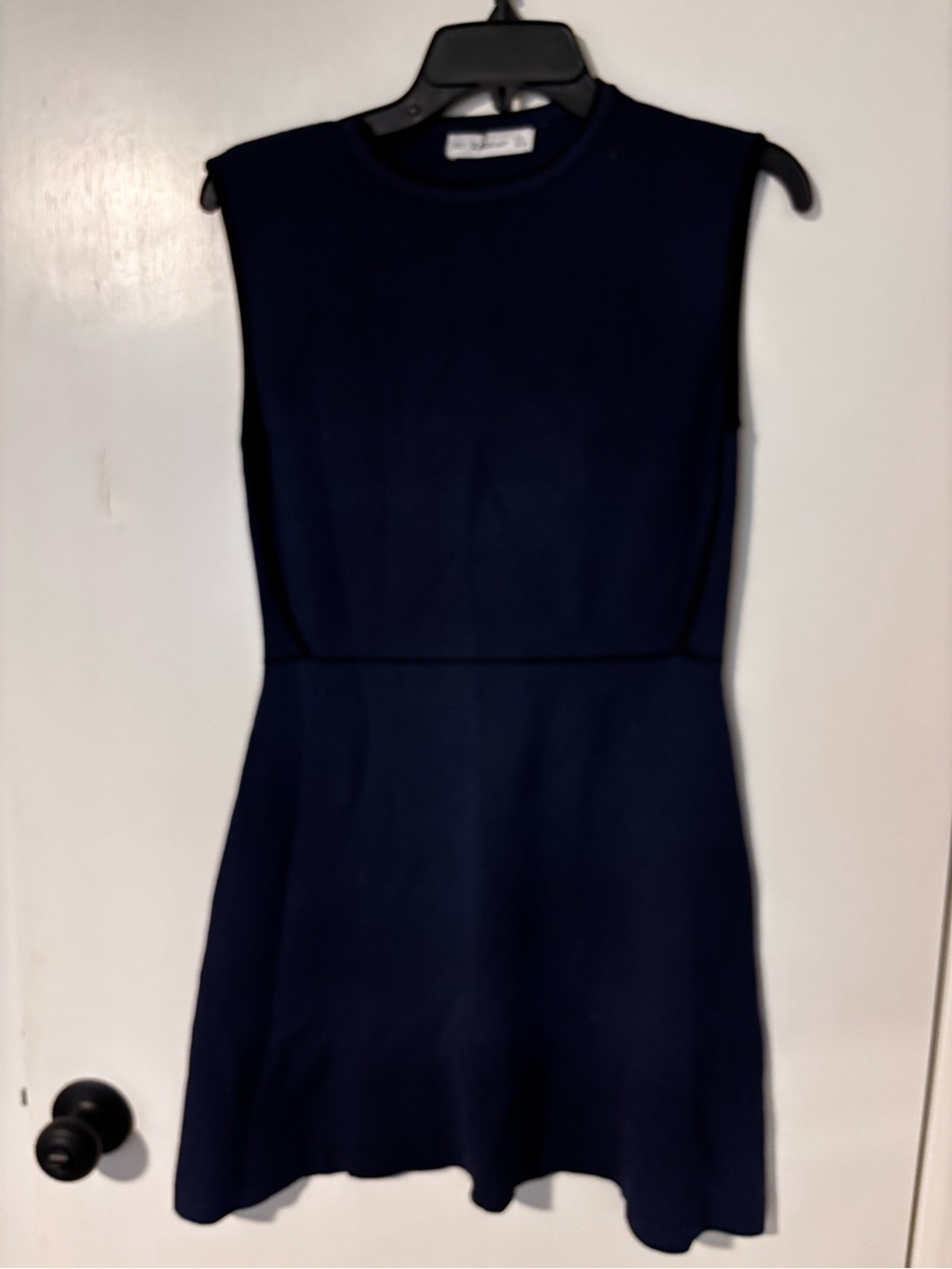 Zara Navy Ribbed Knit Crewneck Sweater Dress